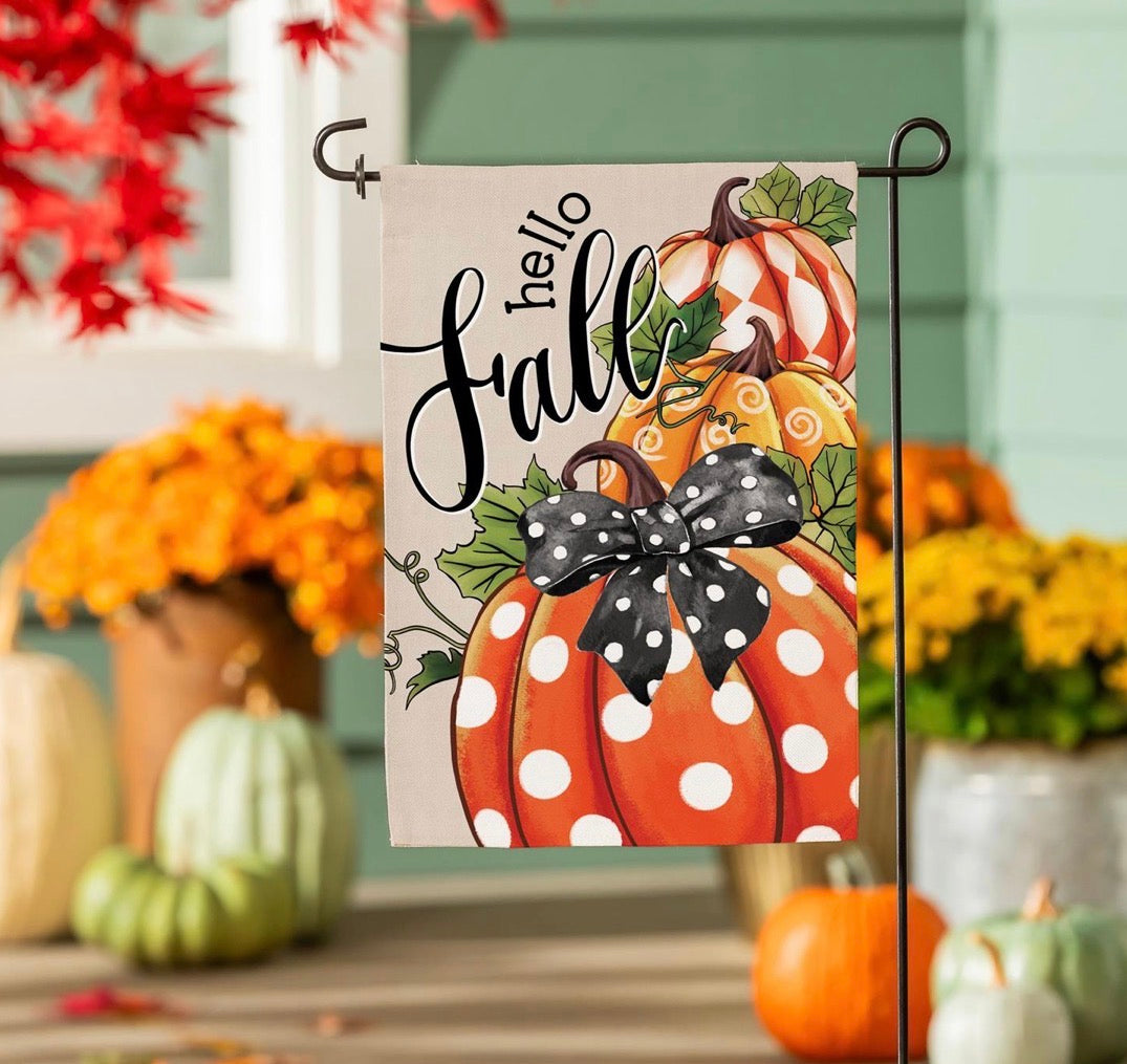 Evergreen Patterned Pumpkins Burlap Flag, Garden: BFG9YGF26