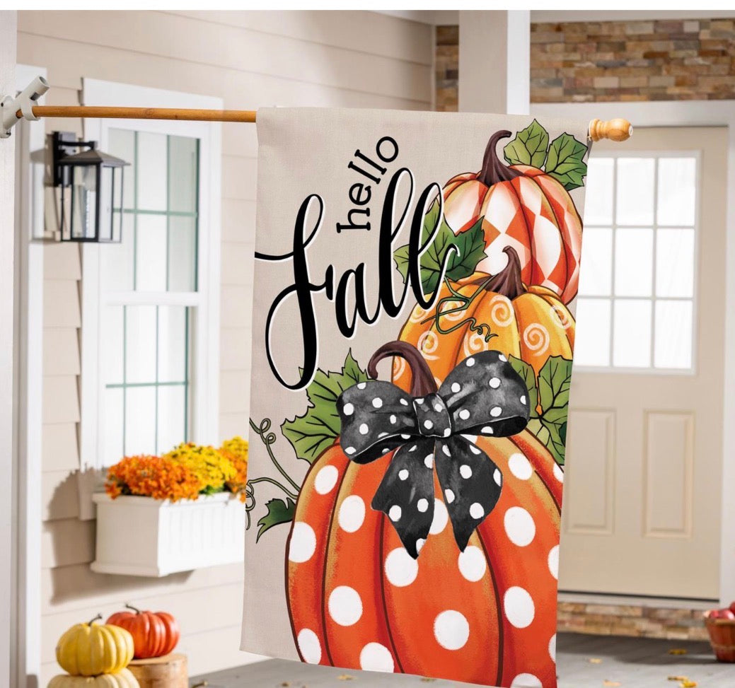 Evergreen Patterned Pumpkins Burlap Flag, House: BFG9YHF26