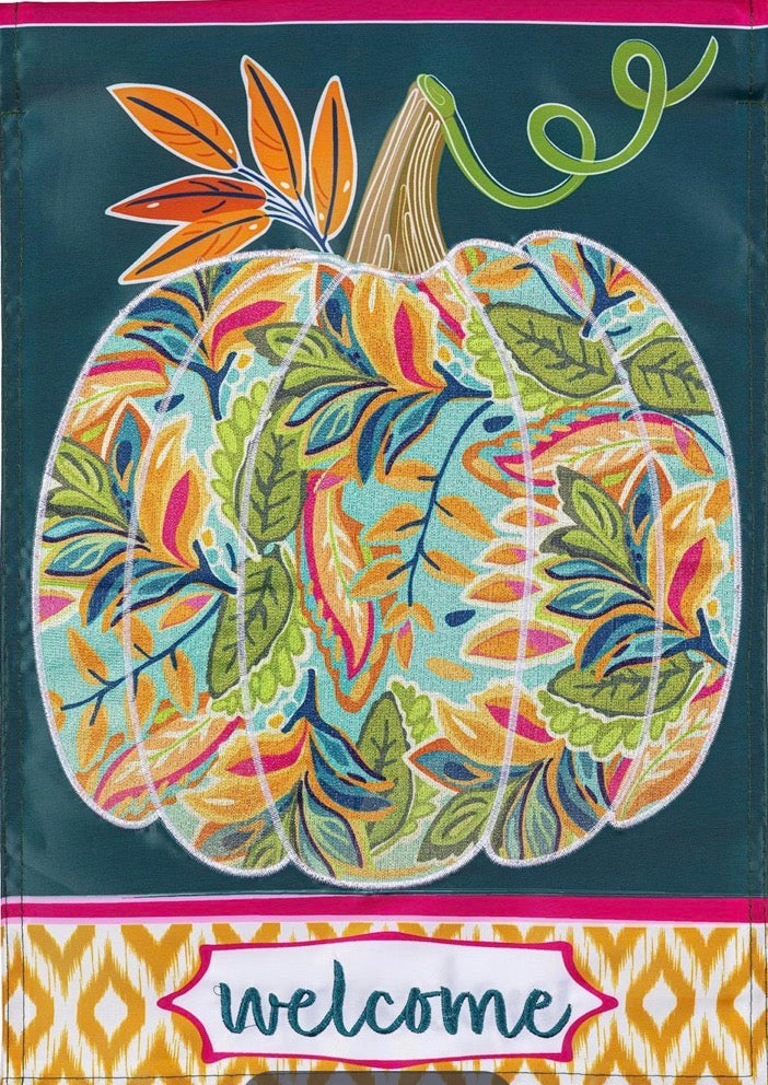 Evergreen Patterned Jacobean Floral Pumpkin Applique House Flag Sku: 1510249