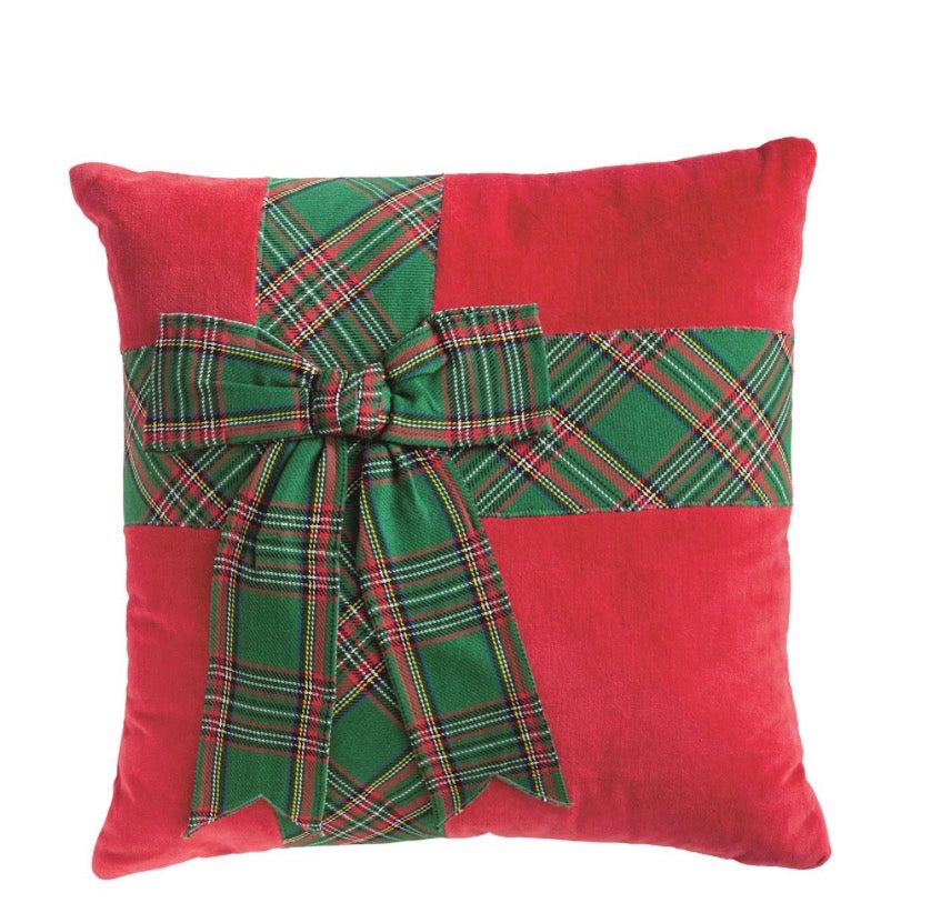 Mudpie GREEN TARTAN BOW PILLOW