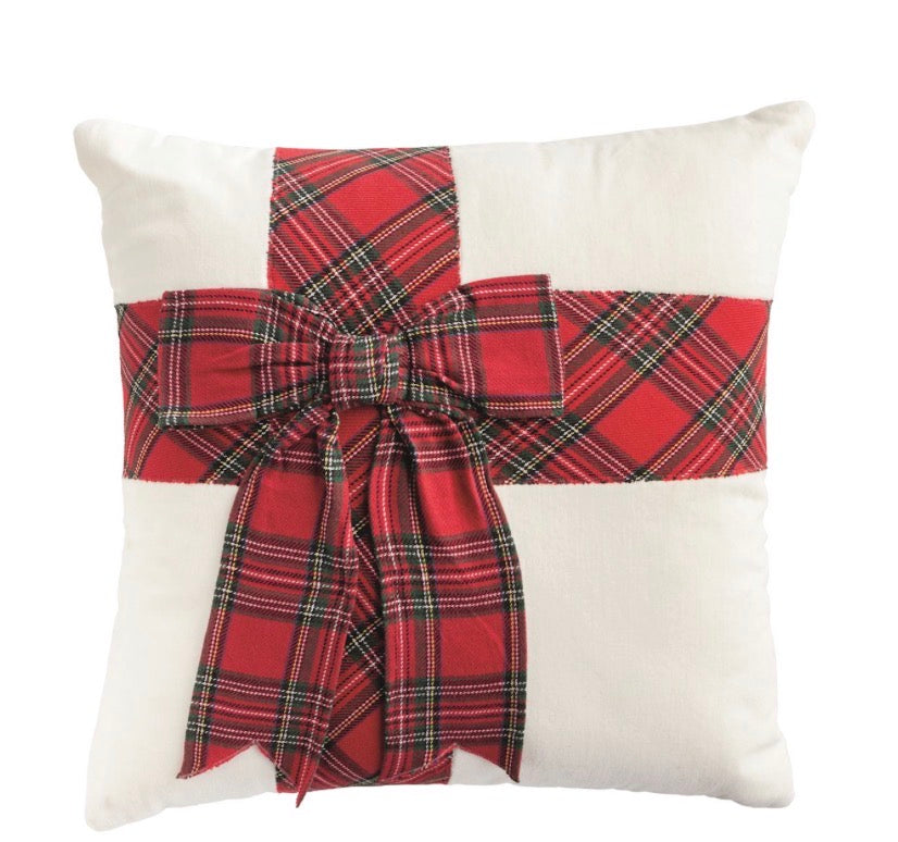 Mudpie RED TARTAN BOW PILLOW
