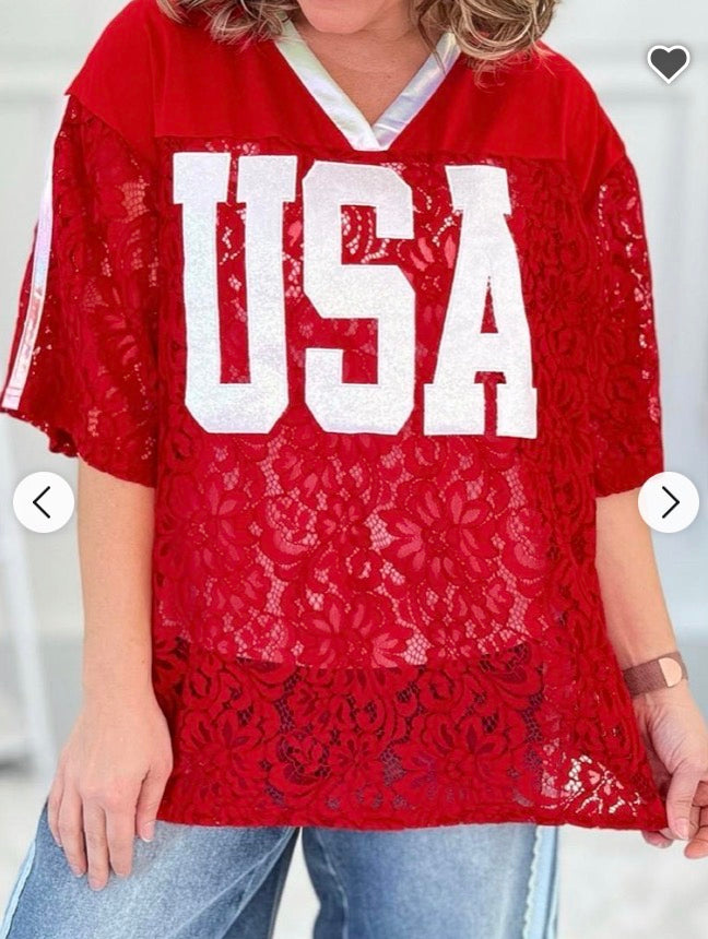 Grace + Emma Red Lace USA Jersey