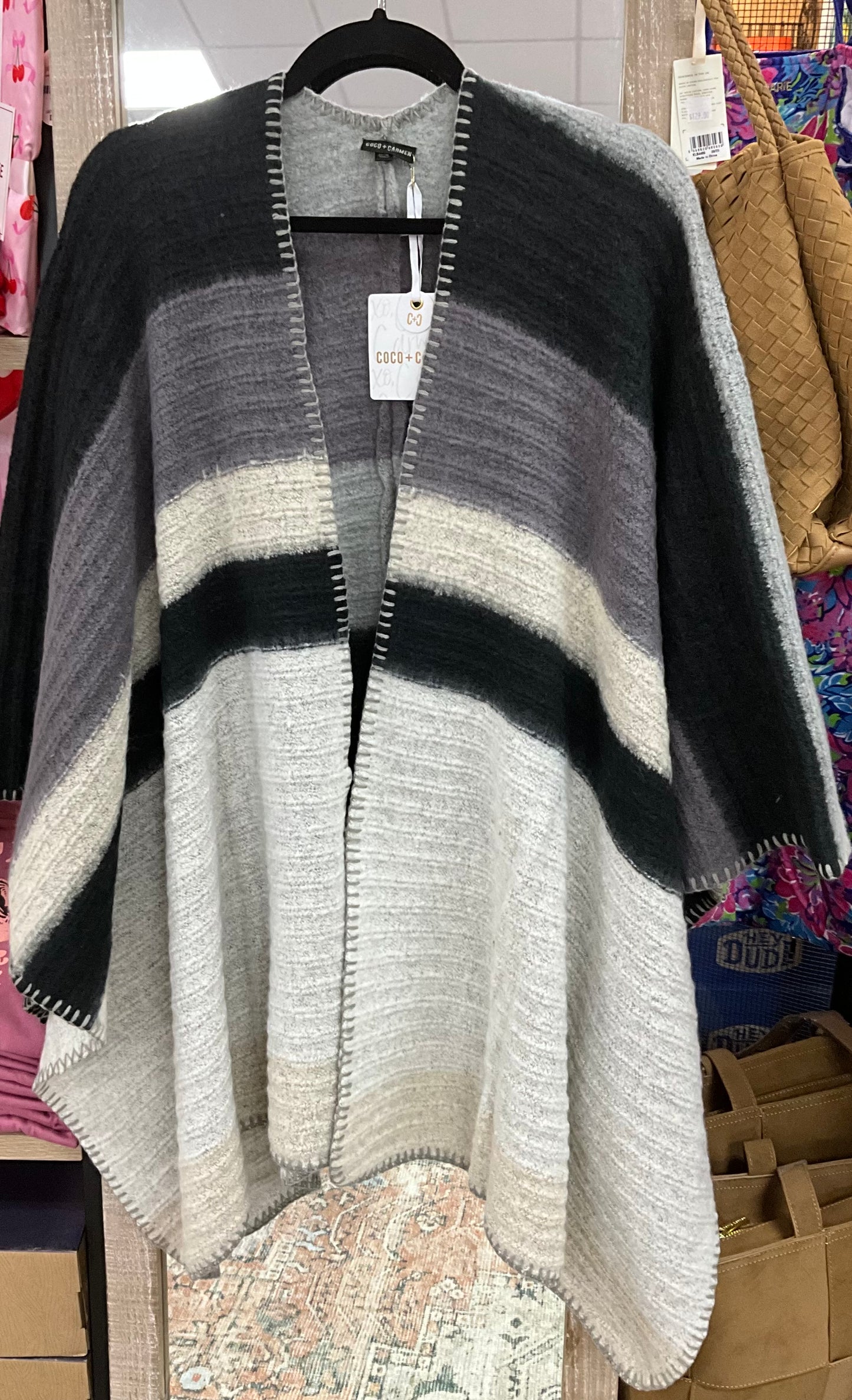 CoCo + Carmen Arden Super-soft Striped Wrap Grey/Black/Charcoal