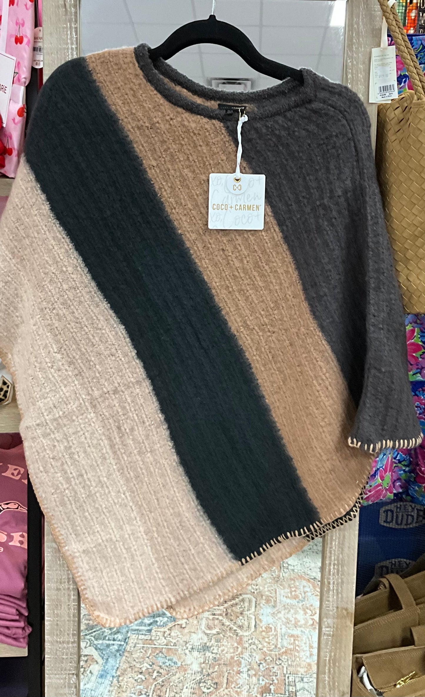 Coco+ Carmen Arden Supersoft Stripe Poncho Mocha/Black/Cream