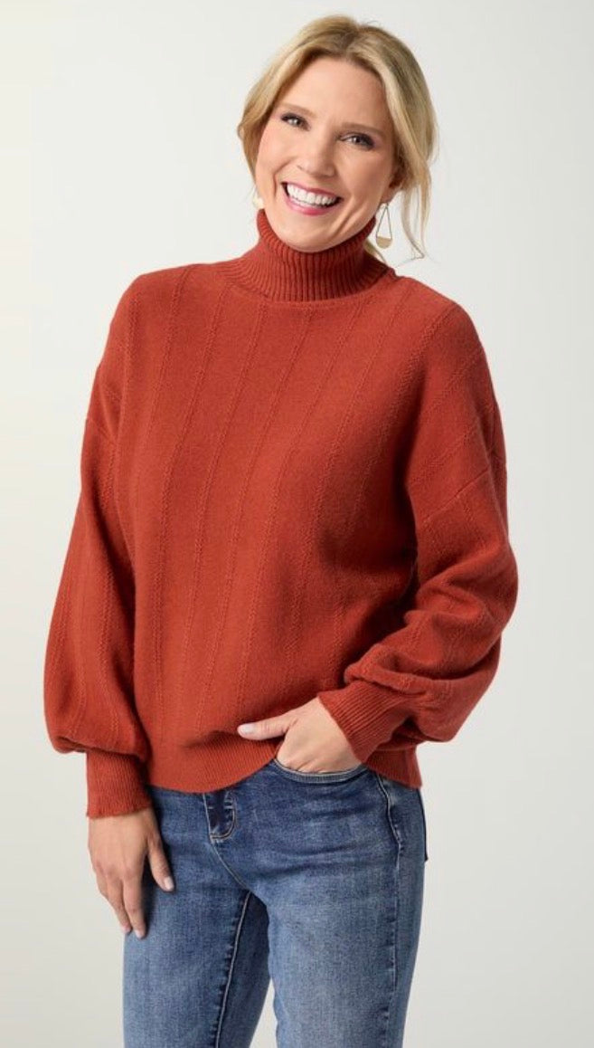 Coco + Carmen Heavenly Luxe Textured Knit Turtleneck Sweater Spice