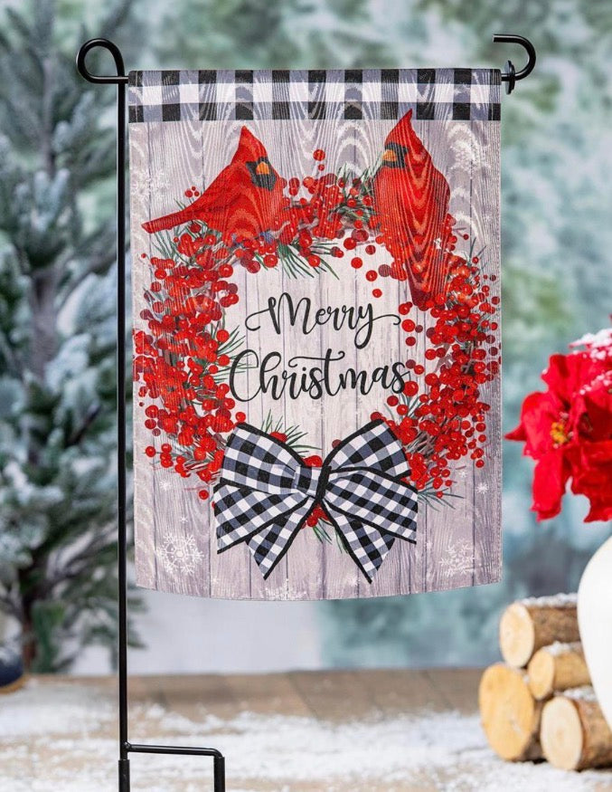 Evergreen Country Berry Wreath Moire Garden Flag