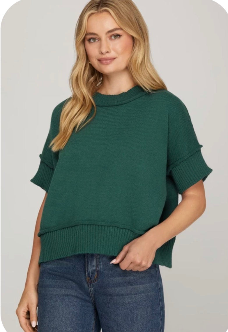 She & Sky DROP HALF SLEEVE CREW NECK SWEATER