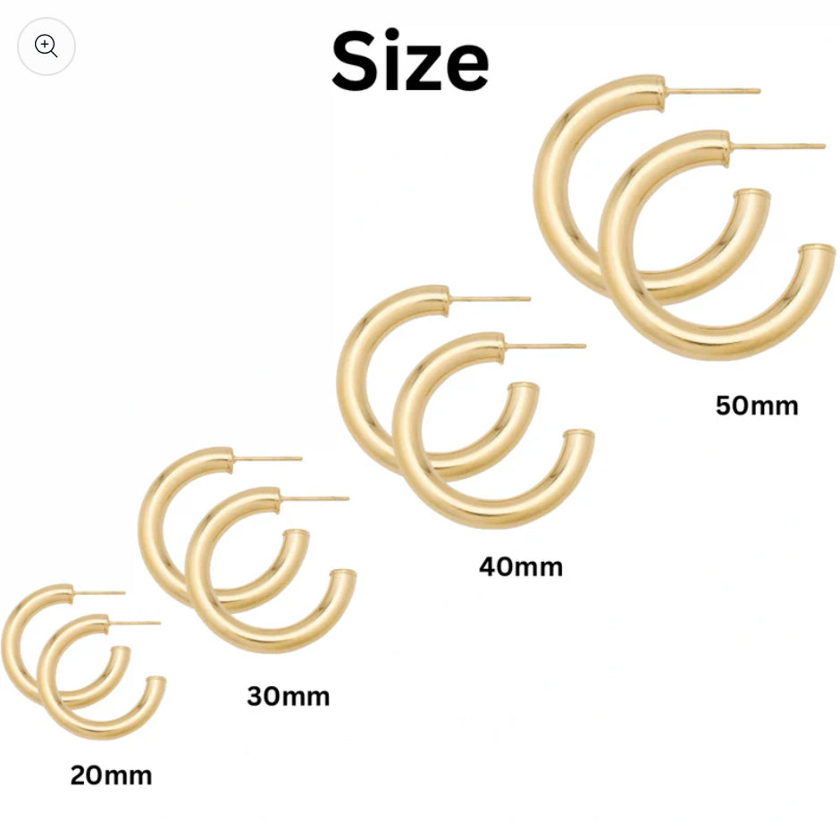 Alex Carol 30mm Small Open 5mm Hollow Hoop Gold Color Water Resistant