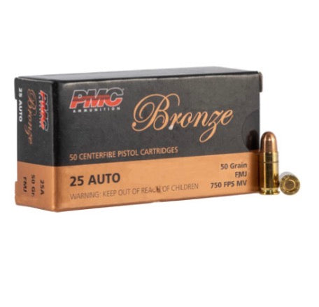 PMC 25A Bronze 25ACP 50gr Full Metal Jacket 50 Per Box