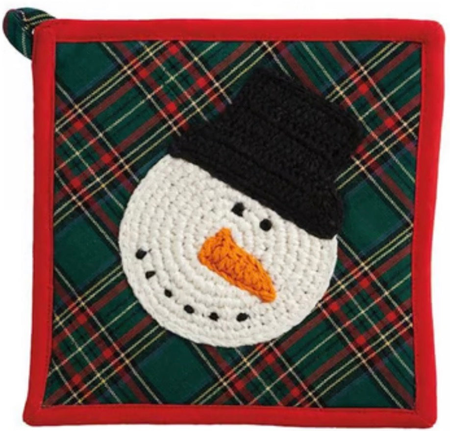 Mudpie Snowman Tartan Crochet Trivet