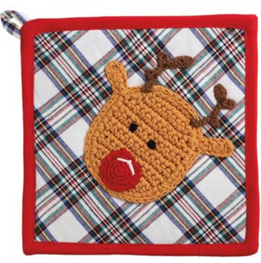 Mudpie Reindeer Tartan Crochet Trivet