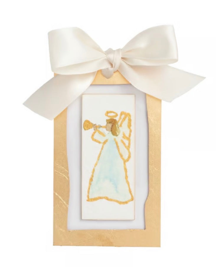 Mudpie Sideways Angel Gold Painted Acrylic Ornament
