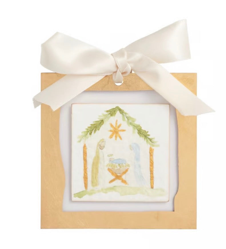 Mudpie Nativity Gold Painted Acrylic Ornament