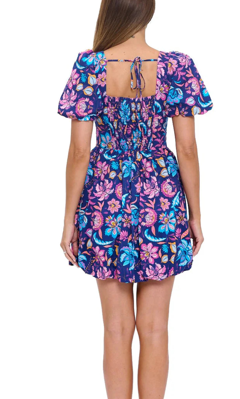 Aryeh Clarissa Back Smocked Bubble Dress Navy