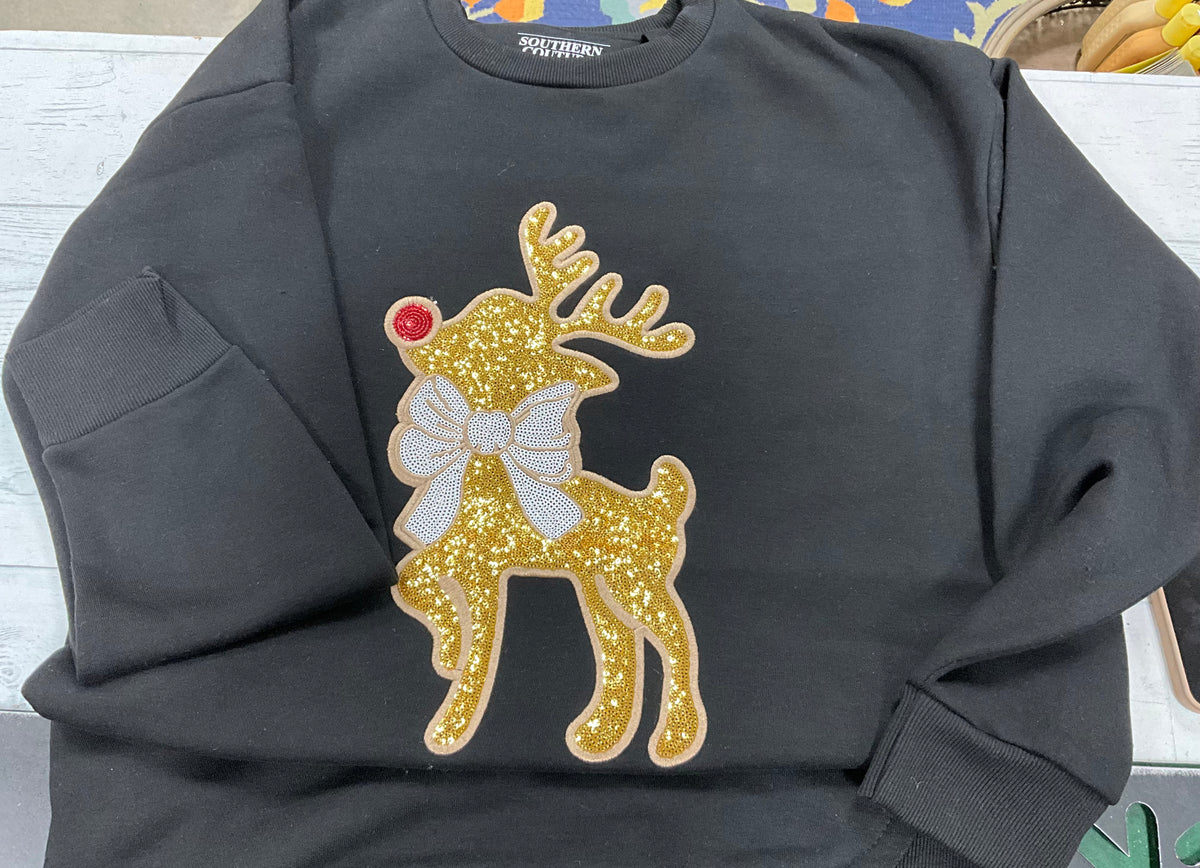 Southern Couture Sequin Reindeer Round Bottom