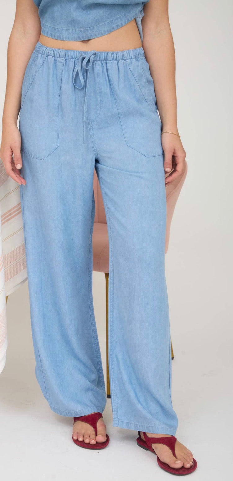 Blu Pepper Chambray Drawstring Wide Leg Pant