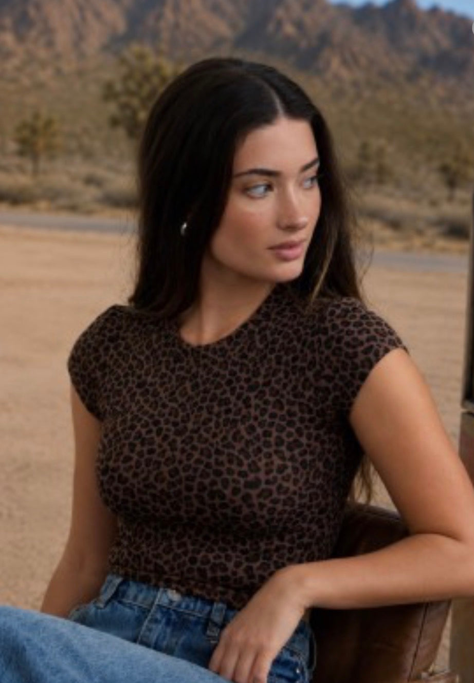Blu Pepper Leopard Print Short Sleeve Cropped Knit Top