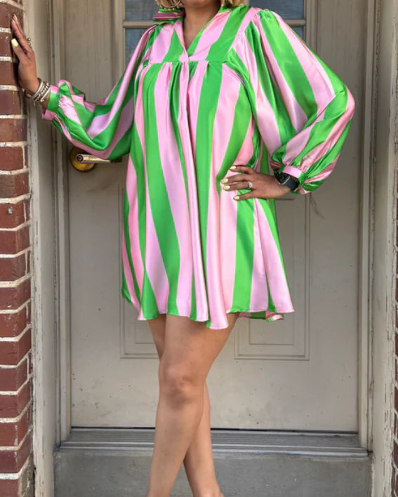 Adrienne High Ruffle Collar V Neck Dress 100% Polyester