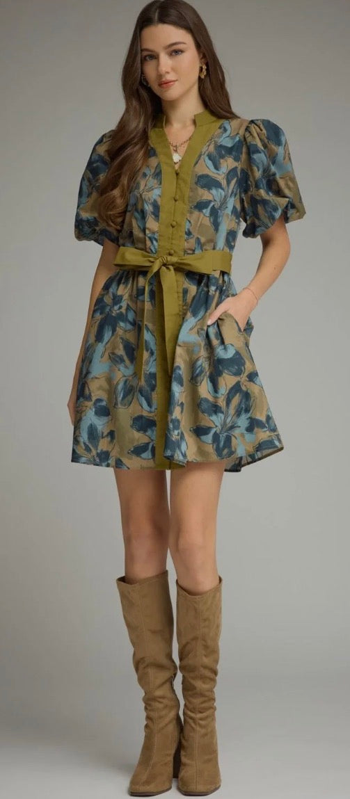 ENTRO D32892 Olive Floral Mini