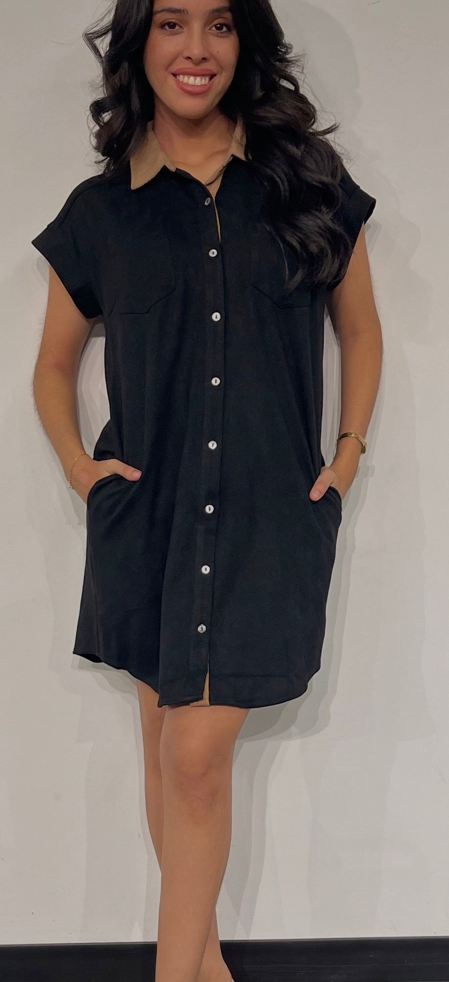Carole Christian Suede Contrast Dress Black
