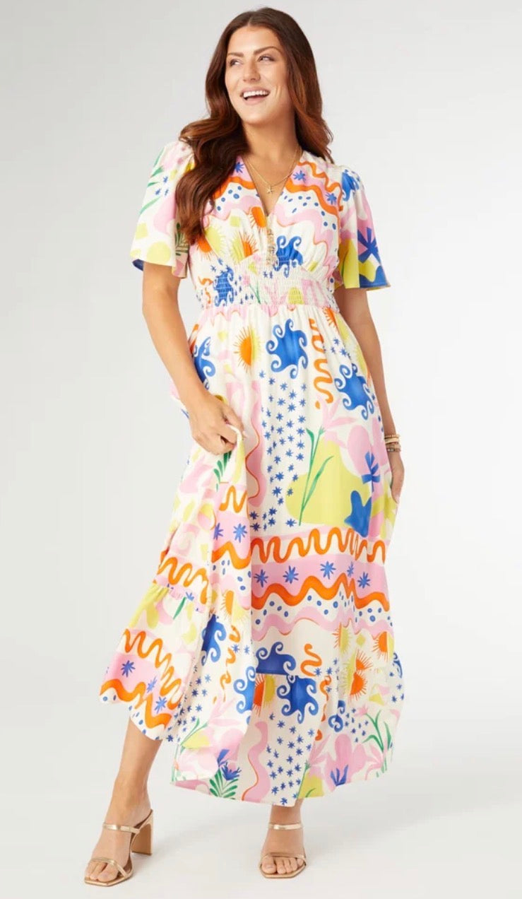 Coco Carmen Picasso Short Sleeve maxi Dress