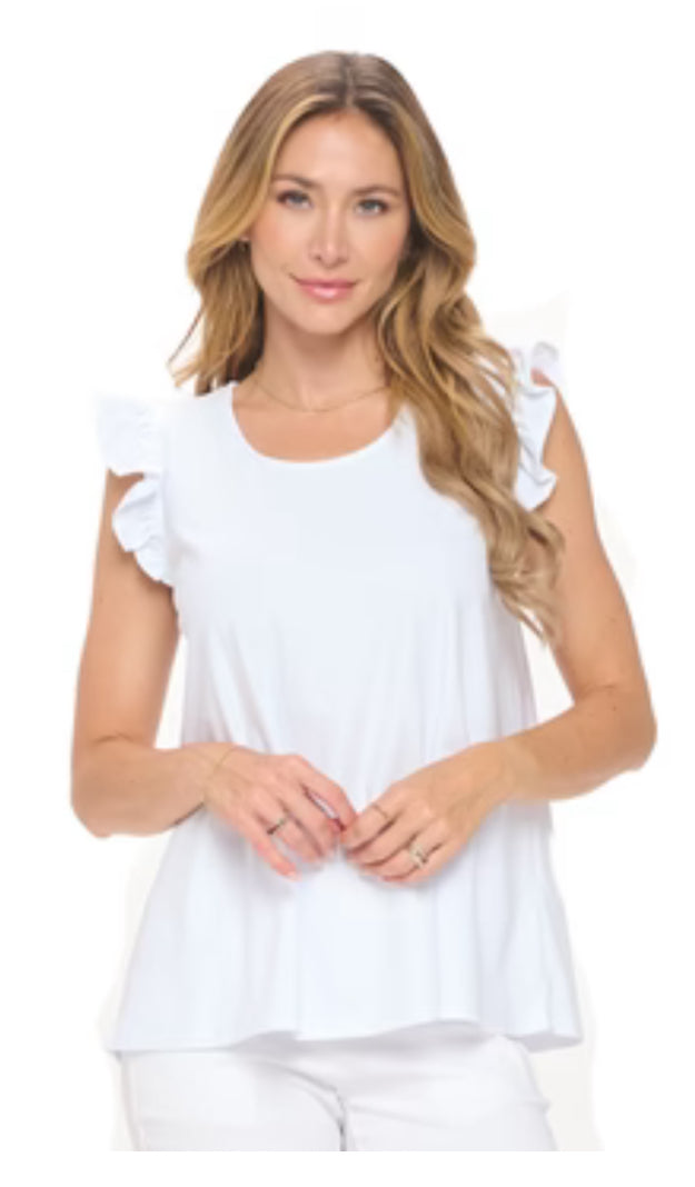 Aryeh ruffle cap sleeve swing top white