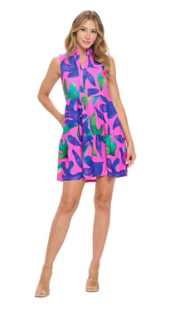 Aryeh sleeveless tiered dress hot pink