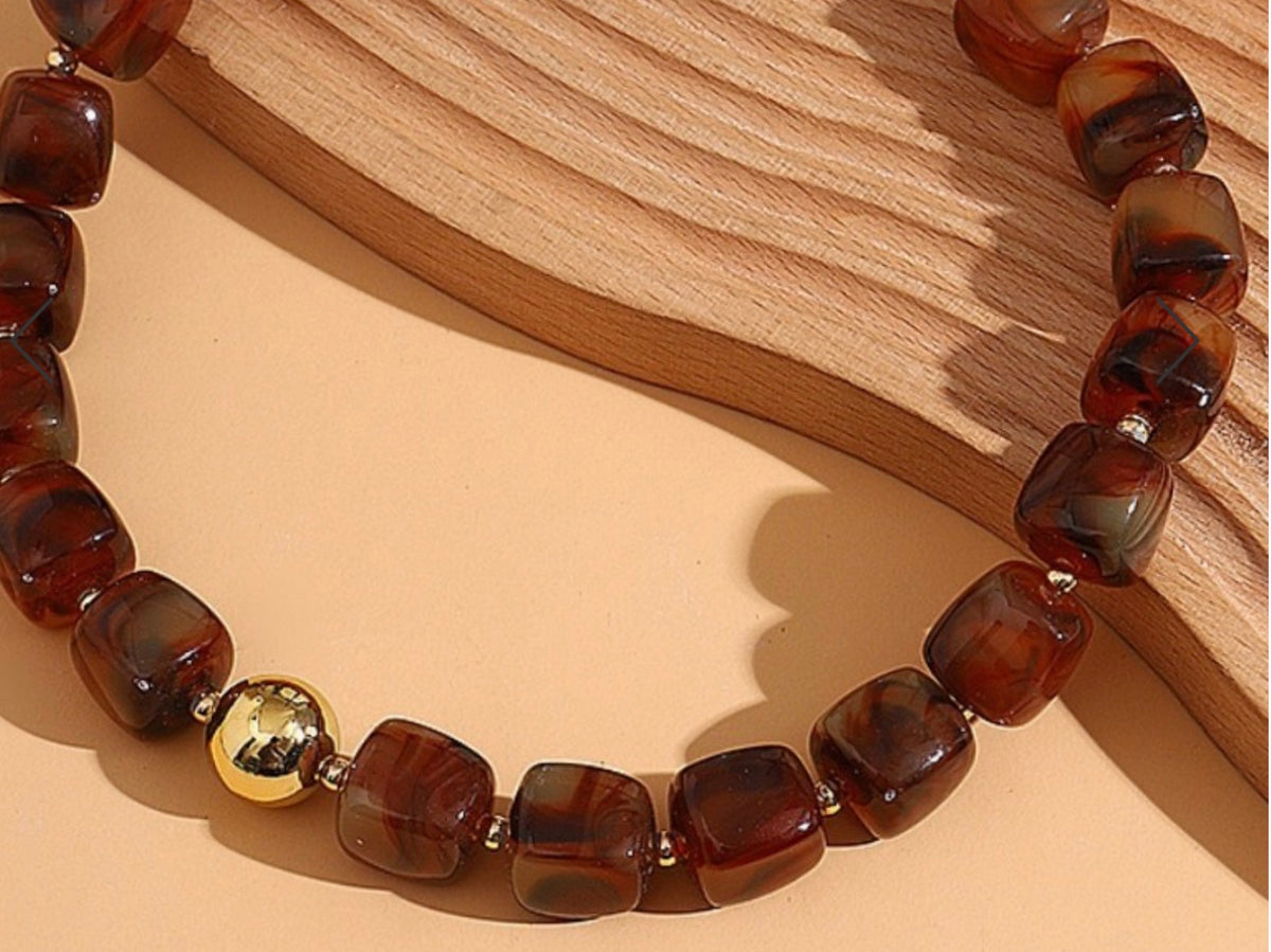 Resin Bead Necklace Amber