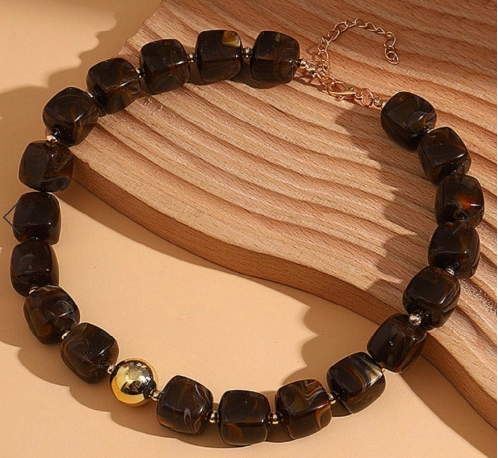 Resin Bead Necklace Dark Brown