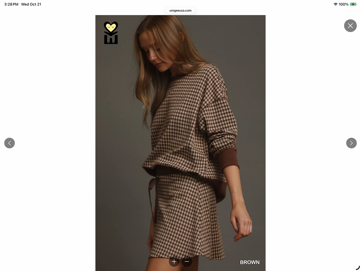 Gingham Long Sleeve Pullover Sweatshirt with Matching Skort MOHMe by Umgee