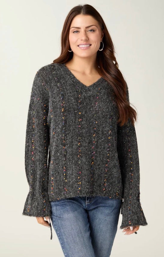 Coco + Carmen Mira Sequin Mini-Pom Tie-Sleeve Sweater