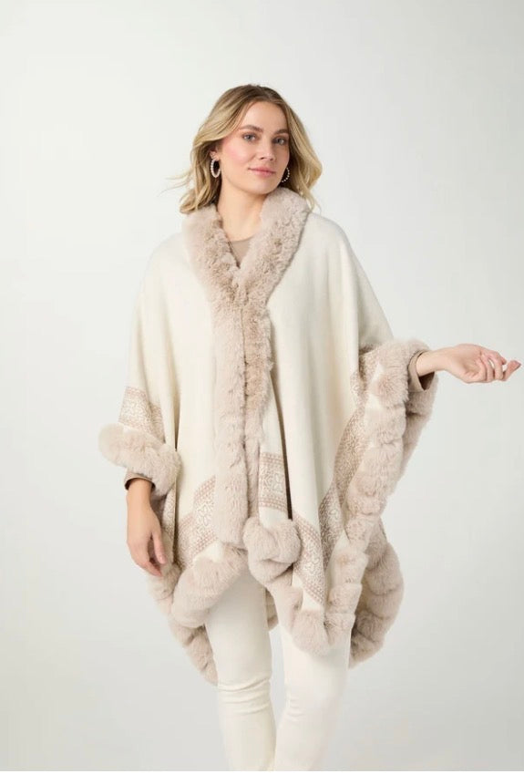 Coco + Carmen ANDY FAIR ISLE KNIT WRAP WITH FAUX FUR o/s
