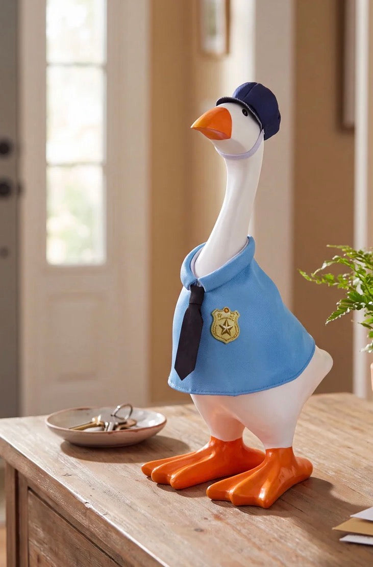 Evergreen Gordy the Desktop Goose Hillside Pasture Table Decor Fabric Accessory Set, Police Officer