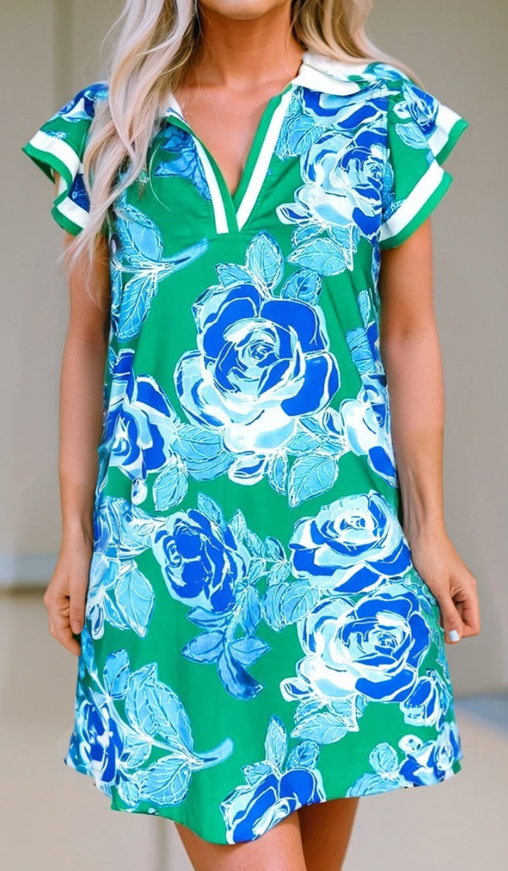Shewin inc. Floral Print Ruffle Puff Sleeve Dress