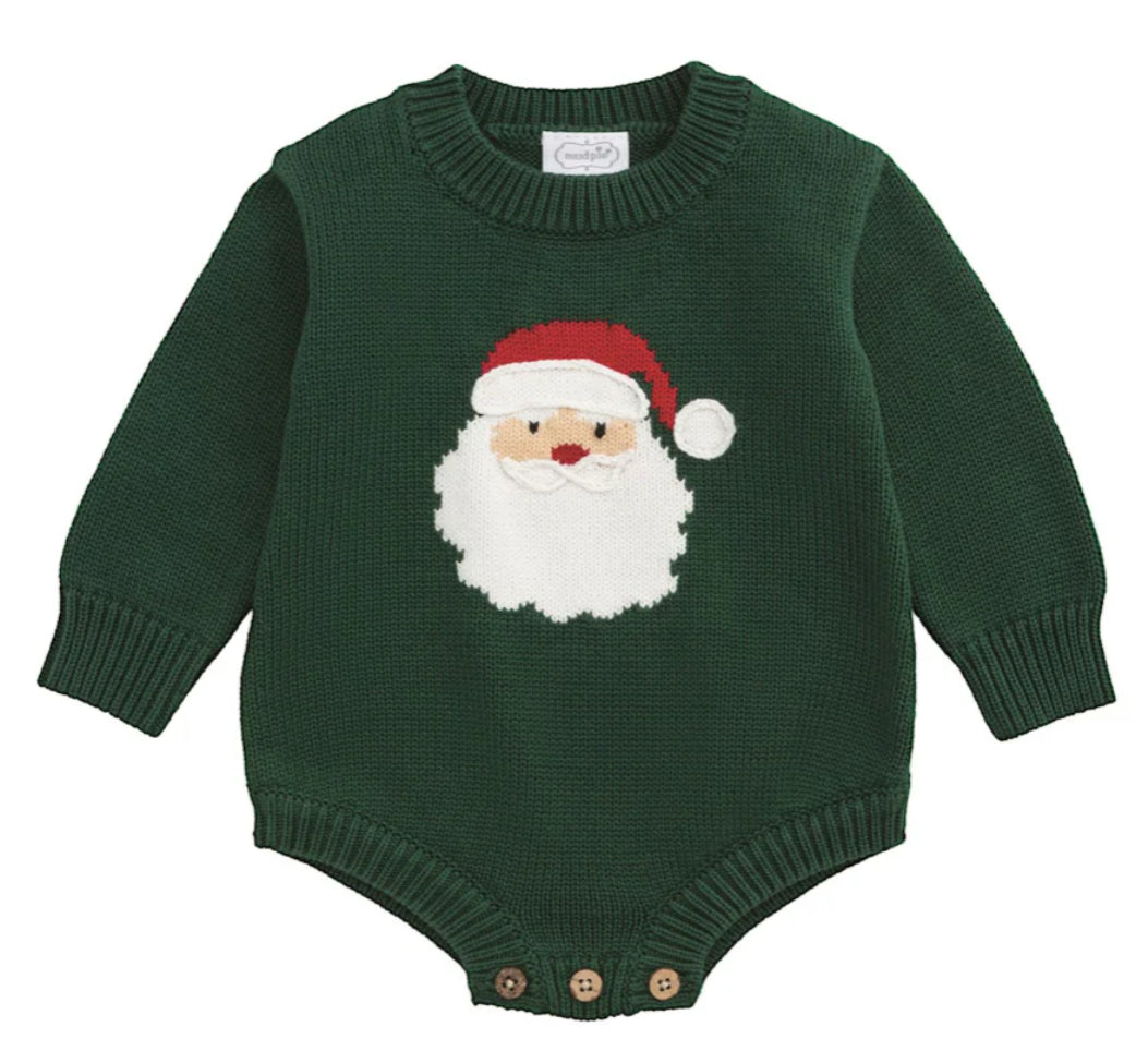Mudpie Green Santa Sweater Bubble Infant