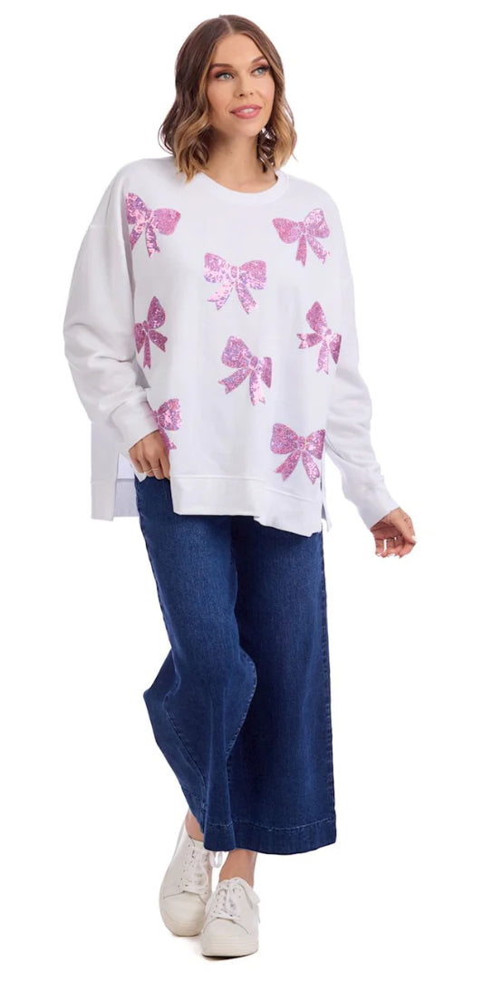 Mudpie Bow Sparkle Sweatshirt OS