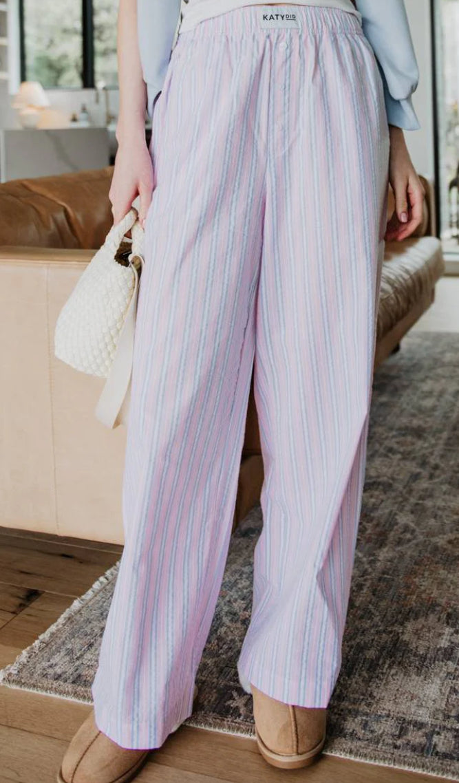 Katydid Light Pink & Blue Striped Boxer Pants