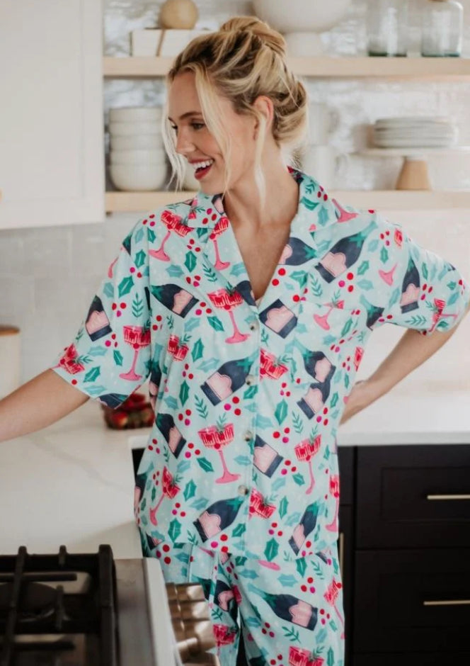 Katydid Holiday Champagne, Couples & Holly Pajama Pant Set