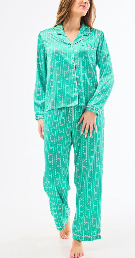 Mary Square In A Bow Green Charlotte Pant Set