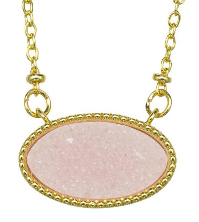 Jane Marie Kids 18K Gold Plated Necklace with Pink Oval Druzy
