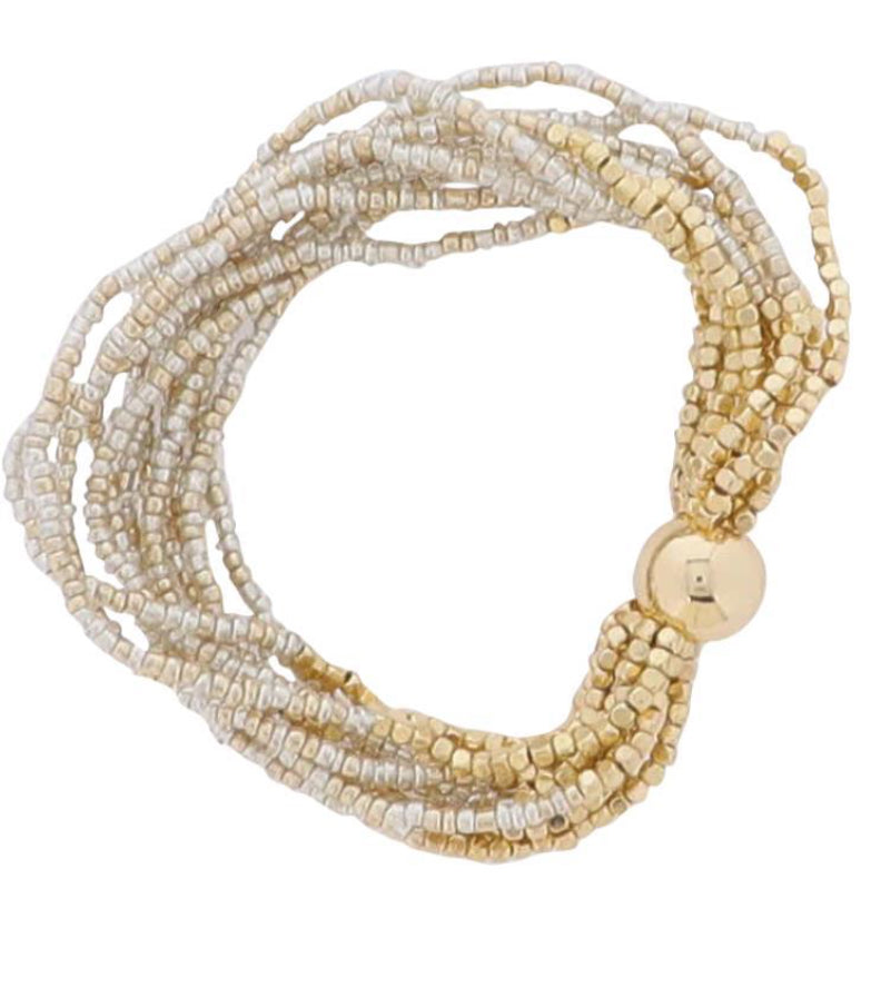 Jane Marie Gold, Silver Seed Bead Beaded Multi Strand Bracelet With Gold Ball