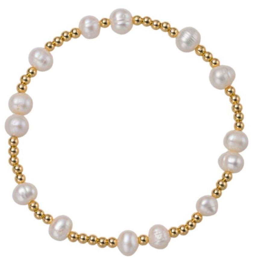 Jane Marie 18K Gold Plated Gold, Pearl Beaded Stretch Bracelet