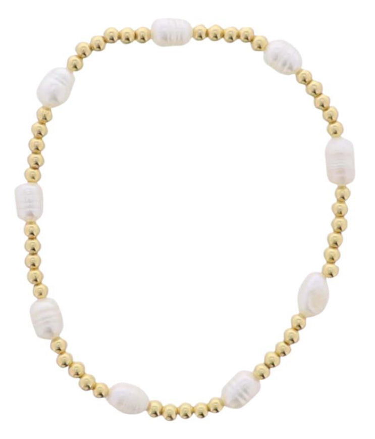 Jane Marie 18K Gold Plated Gold, Pearl Beaded Uniform Pattern Stretch