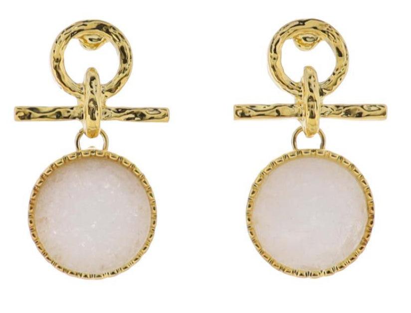 Jane Marie 18K Gold Plated Gold, White Circle Post, Line Earrings With White Stone Circle