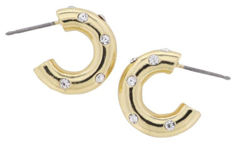 Jane Marie 18K Gold Plated Huggie Earring with Clear Crystal