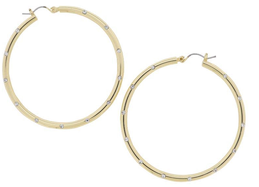 Jane Marie 18K Gold Plated Large Delicate Hoop Earring With Clear Tiny Crystal
