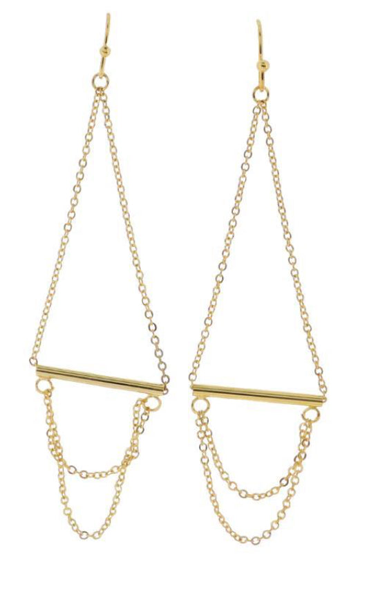Jane Marie 18K Gold Plated Gold Chain With Gold Bar Earrings With Gold Chain Layer