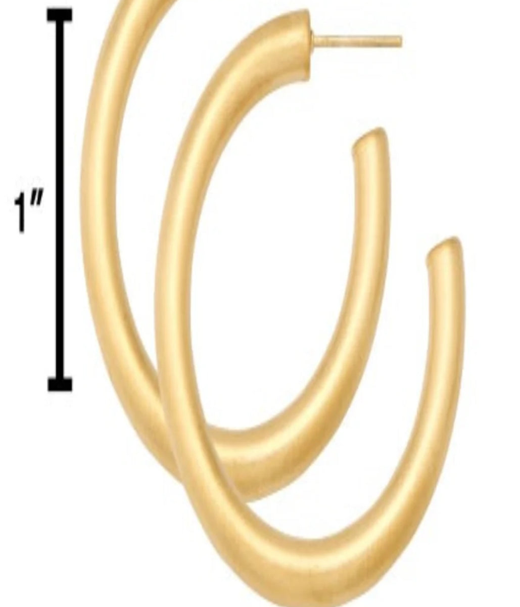 Alex Carol 40MM Small Open 5MM Hollow Hoop 14KT Matte Gold Color Water Resistant