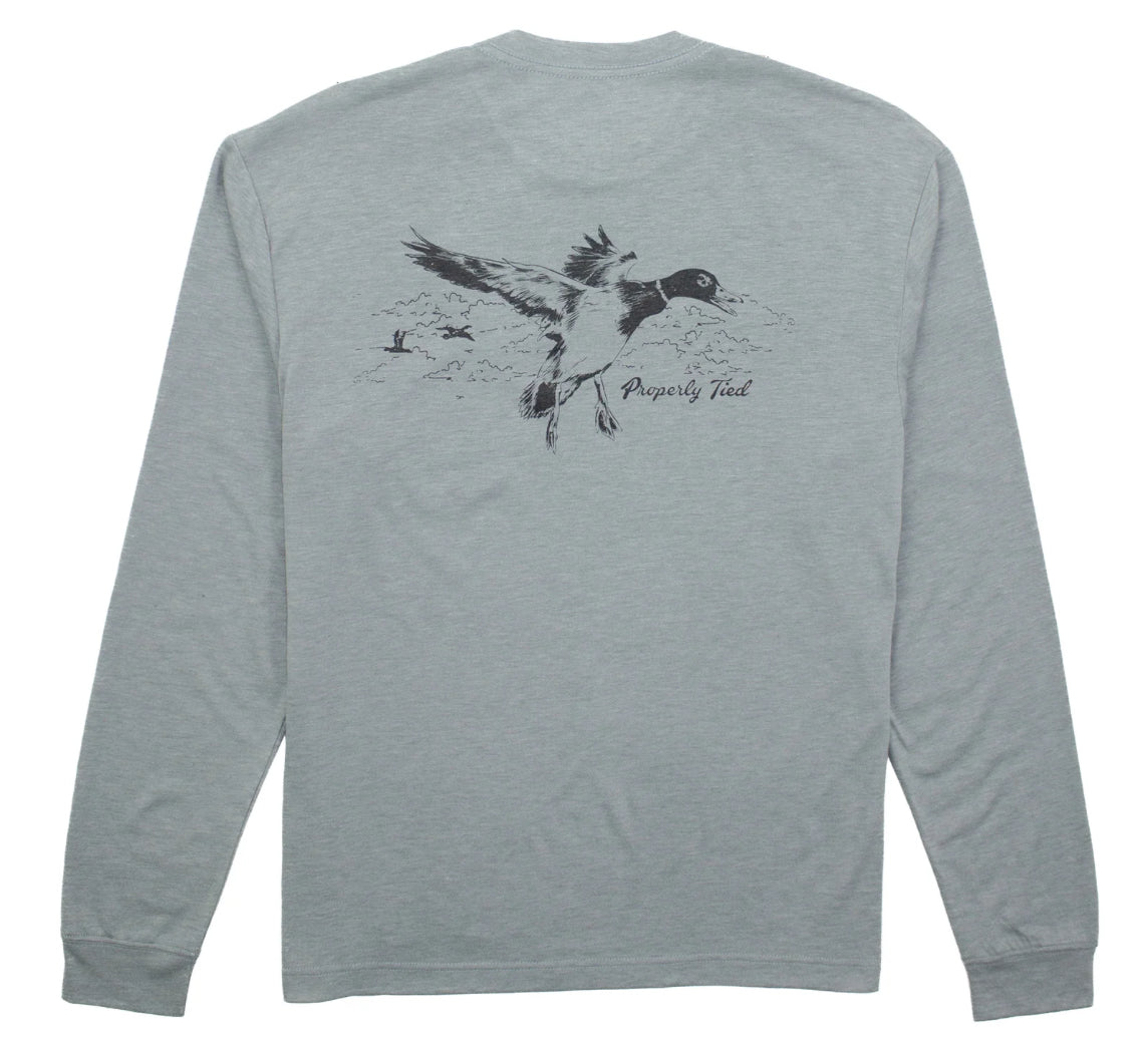 Properly Tied Portland Pocket Tee LS Flying Mallard Moss Grey