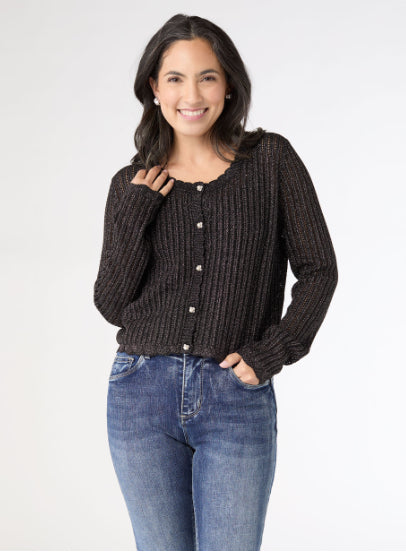 Coco+Carmen Jodilyn Open Knit Cardigan With Lurex Black / Gold